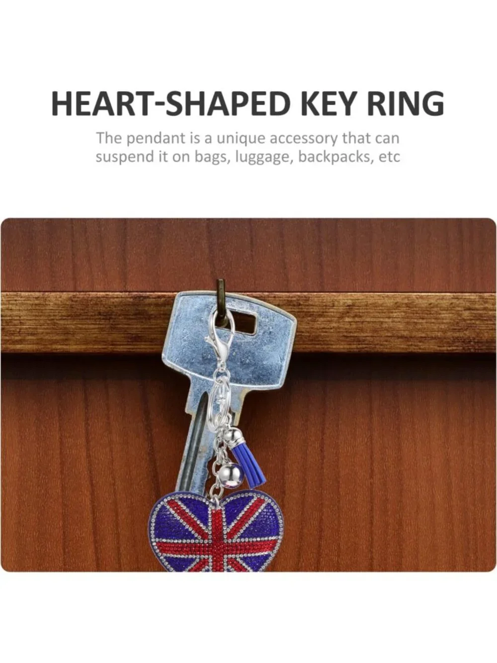 Heart-Shaped Union Jack Rhinestone Keychain Set of 2 | British Flag Bag Charm